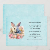 Hase mit Rosenkranz Süßer Geburtstag Einladung (Vorne/Hinten)