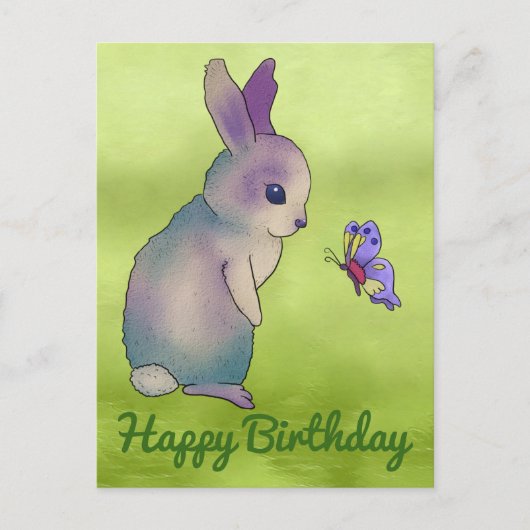 Hase mit Schmetterling Postkarte (Vorderseite)