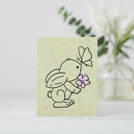 Hase mit Schmetterling Postkarte (Stehend Vorderseite)