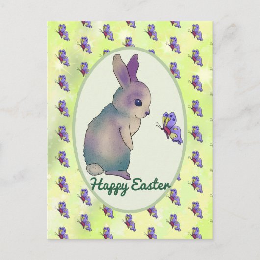 Hase mit Schmetterling Postkarte (Vorderseite)