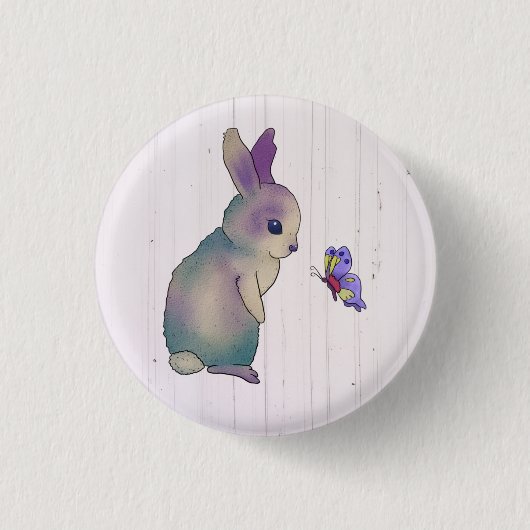 Hase mit Schmetterling Postkarte Button (Vorderseite)