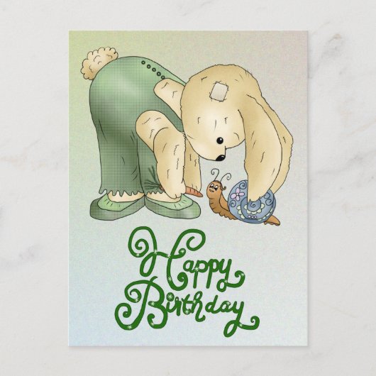 Hase mit Schnecke Postkarte (Vorderseite)