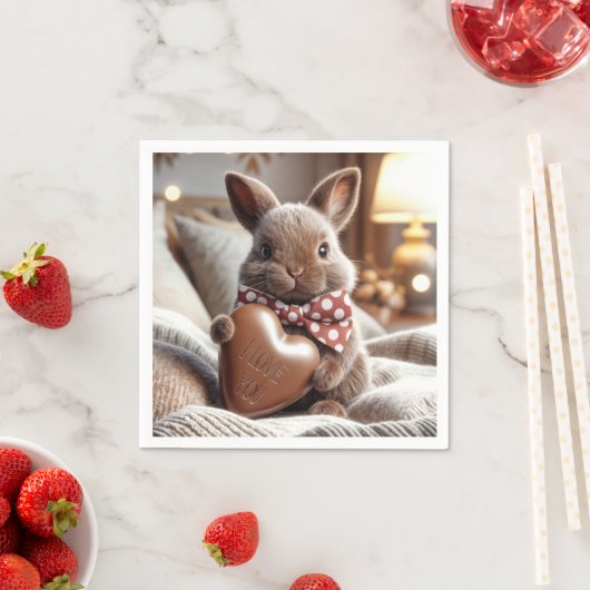 Hase mit Schokoladenherz Serviette (Beispiel)