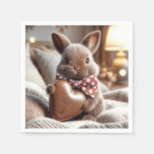 Hase mit Schokoladenherz Serviette (Vorderseite)