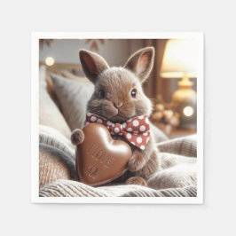 Hase mit Schokoladenherz Serviette