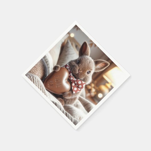 Hase mit Schokoladenherz Serviette (Ecke)