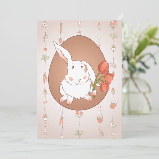 Hase mit Tulips Spring Holiday Rabbit Einladung (Stehend Vorderseite)
