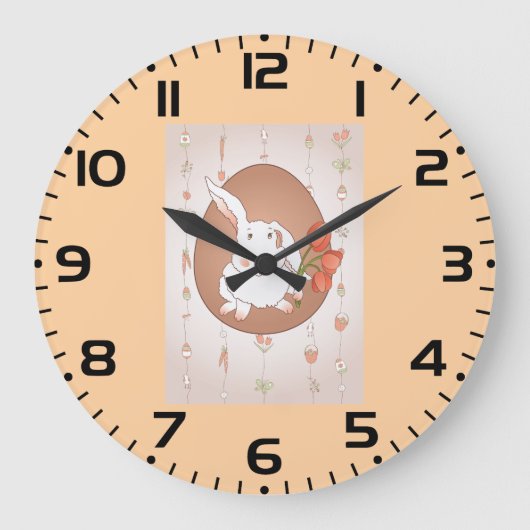 Hase mit Tulips Spring Holiday Rabbit Große Wanduhr (Vorderseite)