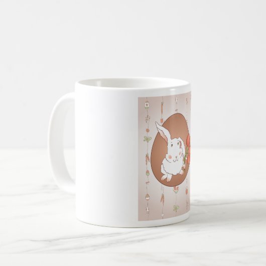Hase mit Tulips Spring Holiday Rabbit Kaffeetasse (Vorderseite Links)