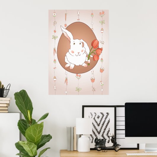 Hase mit Tulips Spring Holiday Rabbit Poster (Heimbüro)