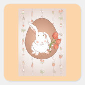 Hase mit Tulips Spring Holiday Rabbit Quadratischer Aufkleber (Vorderseite)
