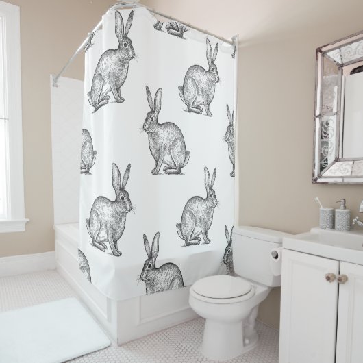 Hase oder Kaninchen. Nahtloses Muster mit Waldtier Duschvorhang (Beispiel)