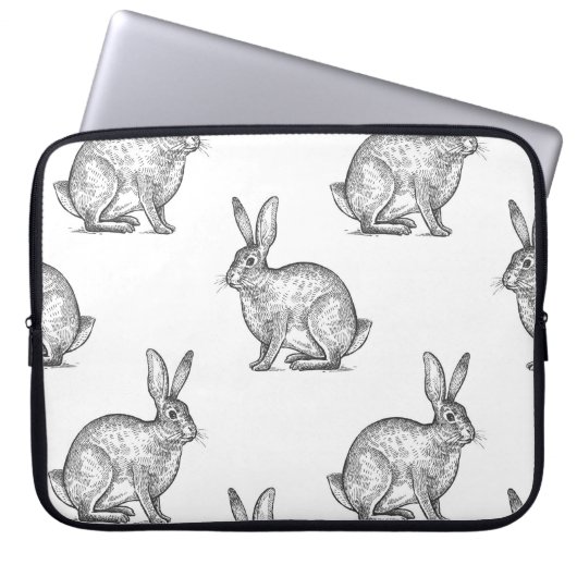 Hase oder Kaninchen. Nahtloses Muster mit Waldtier Laptopschutzhülle (Vorderseite)