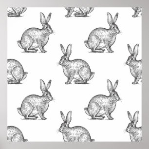 Hase oder Kaninchen. Nahtloses Muster mit Waldtier Poster