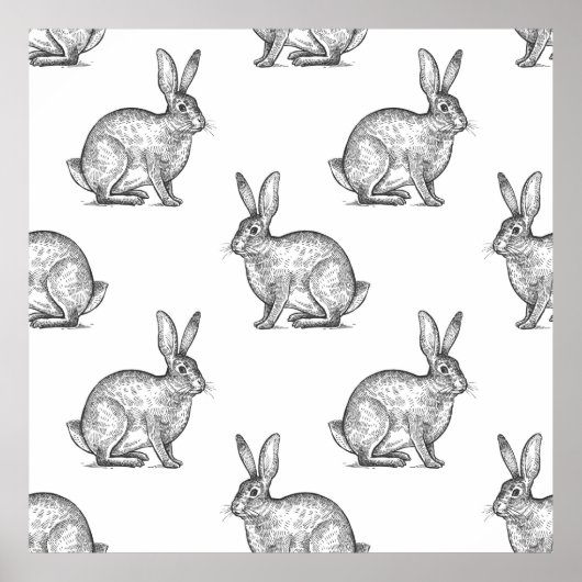 Hase oder Kaninchen. Nahtloses Muster mit Waldtier Poster (Vorne)