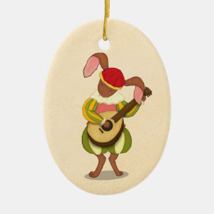 Hase Playing Lute Mittelalter Weihnachten Personal Keramik Ornament