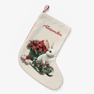 Hase Poinsettie Benutzerdefinierter Name Kleiner Weihnachtsstrumpf