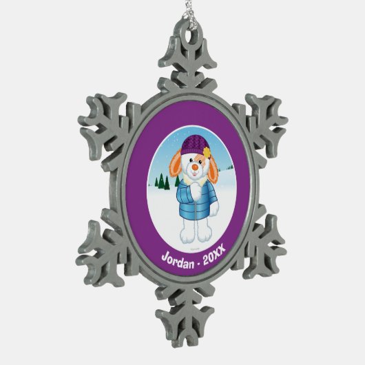 Hase Schneeflocken Zinn-Ornament (Links)