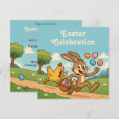 Hase stiehlt Eier | Lustige Ostereier-Suche Einladung (Vorne/Hinten)