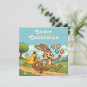 Hase stiehlt Eier | Lustige Ostereier-Suche Einladung (Stehend Vorderseite)
