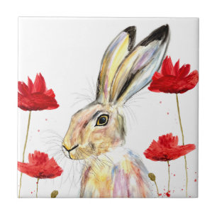 Hase Tier Aquarell Häschen Kaninchen Wald Fliese