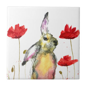 Hase Tier Aquarell Häschen Kaninchen Wald Fliese