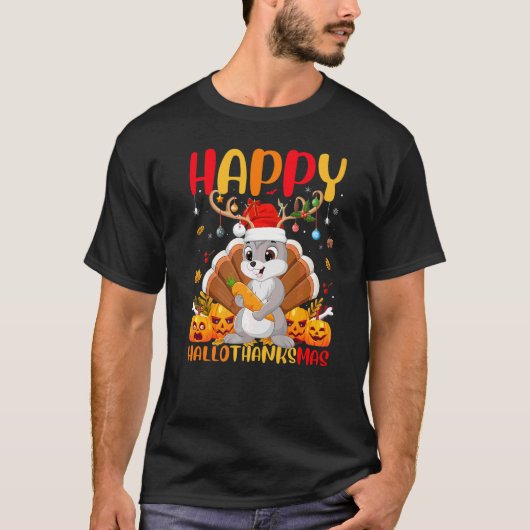 Hase Tier Glücklicher Hase Hellothanksmas T-Shirt (Vorderseite)