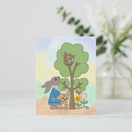 Hase und Eichhörnchen Postkarte (Stehend Vorderseite)