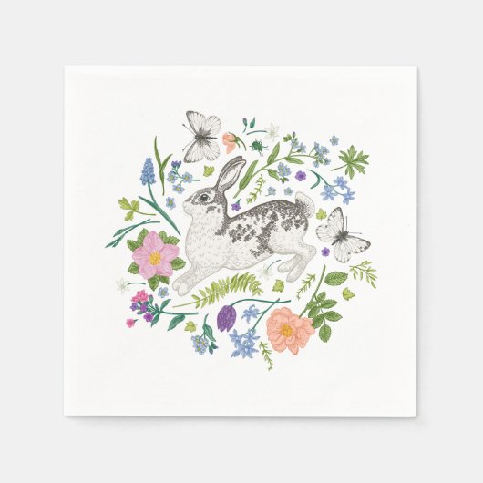 Hase und Frühlingsblumen Serviette (Vorderseite)