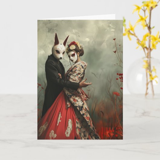 Hase und Geisha | Japanische Kunst Karte (Gelbe Blume)