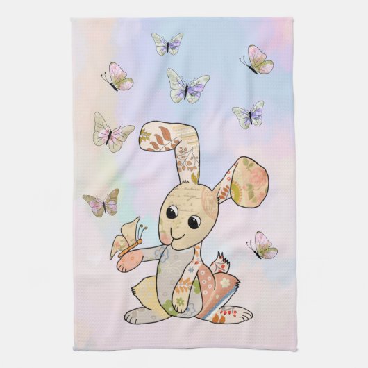 Hase und Schmetterlinge Geschirrtuch (Vertikal)
