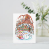 Hase und Snowman Postkarte (Stehend Vorderseite)