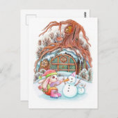 Hase und Snowman Postkarte (Vorne/Hinten)