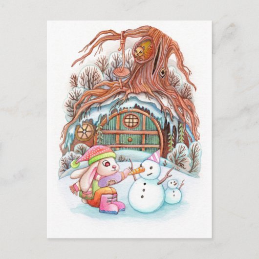 Hase und Snowman Postkarte (Vorderseite)