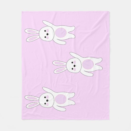 Hase. Weiß und rosa. Fleecedecke (Vorderseite)