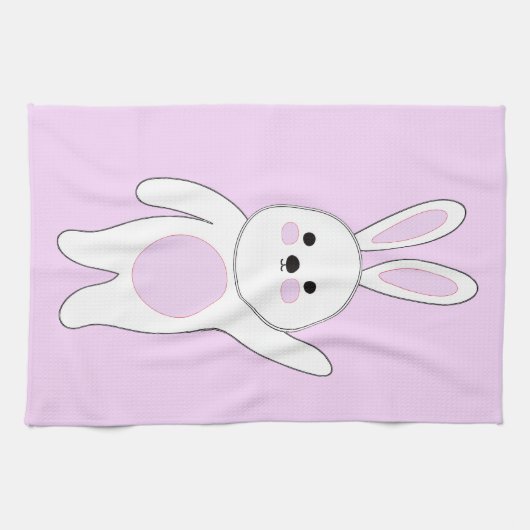 Hase. Weiß und rosa. Geschirrtuch (Horizontal)
