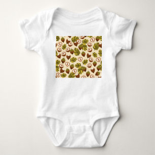 Haselnuss-Blätter Acorns Nahtloses Muster Baby Strampler