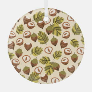 Haselnuss-Blätter Acorns Nahtloses Muster Ornament Aus Glas