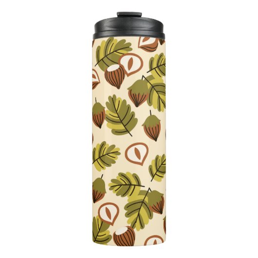 Haselnuss-Blätter Acorns Nahtloses Muster Thermosbecher (Vorderseite)
