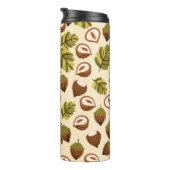 Haselnuss-Blätter Acorns Nahtloses Muster Thermosbecher (Nach rechts gedreht)