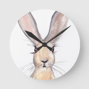 Hasen Aquarellkaninchen niedliches Kinderzimmer Be Runde Wanduhr