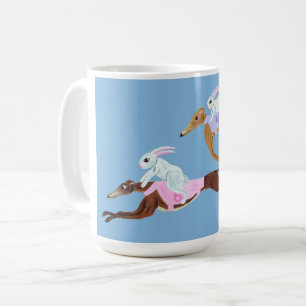 Hasen auf Windhunden reitend Tasse
