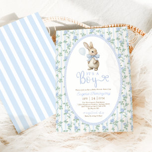 Hasen-Baby-Party im Vintage-Stil mit blauem Luftba Einladung