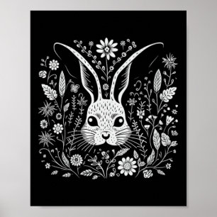Hasen-Blumen-Cottagecore-Blumen Damen Poster