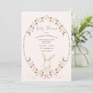 Hasen-Blumen-Hortensien Rosa Baby Shower Einladung