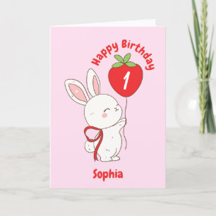 Hasen-Erdbeer-Ballon-Happy-Birthday-Karte Karte