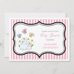 Hasen, Frühlingsmargeriten und Schmetterlinge Baby Einladung