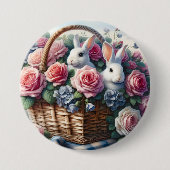 Hasen, gebettet zwischen Cottage-Rosen Button (Vorderseite)