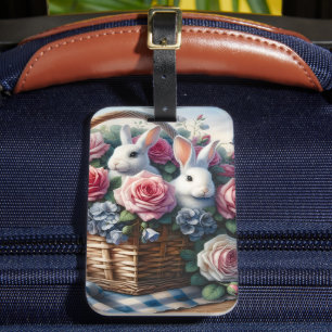 Hasen, gebettet zwischen Cottage-Rosen Gepäckanhänger