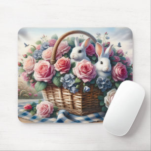 Hasen, gebettet zwischen Cottage-Rosen Mousepad